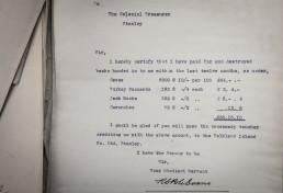 Letter showing the government payments for the destruction of Caracaras in the Falklands